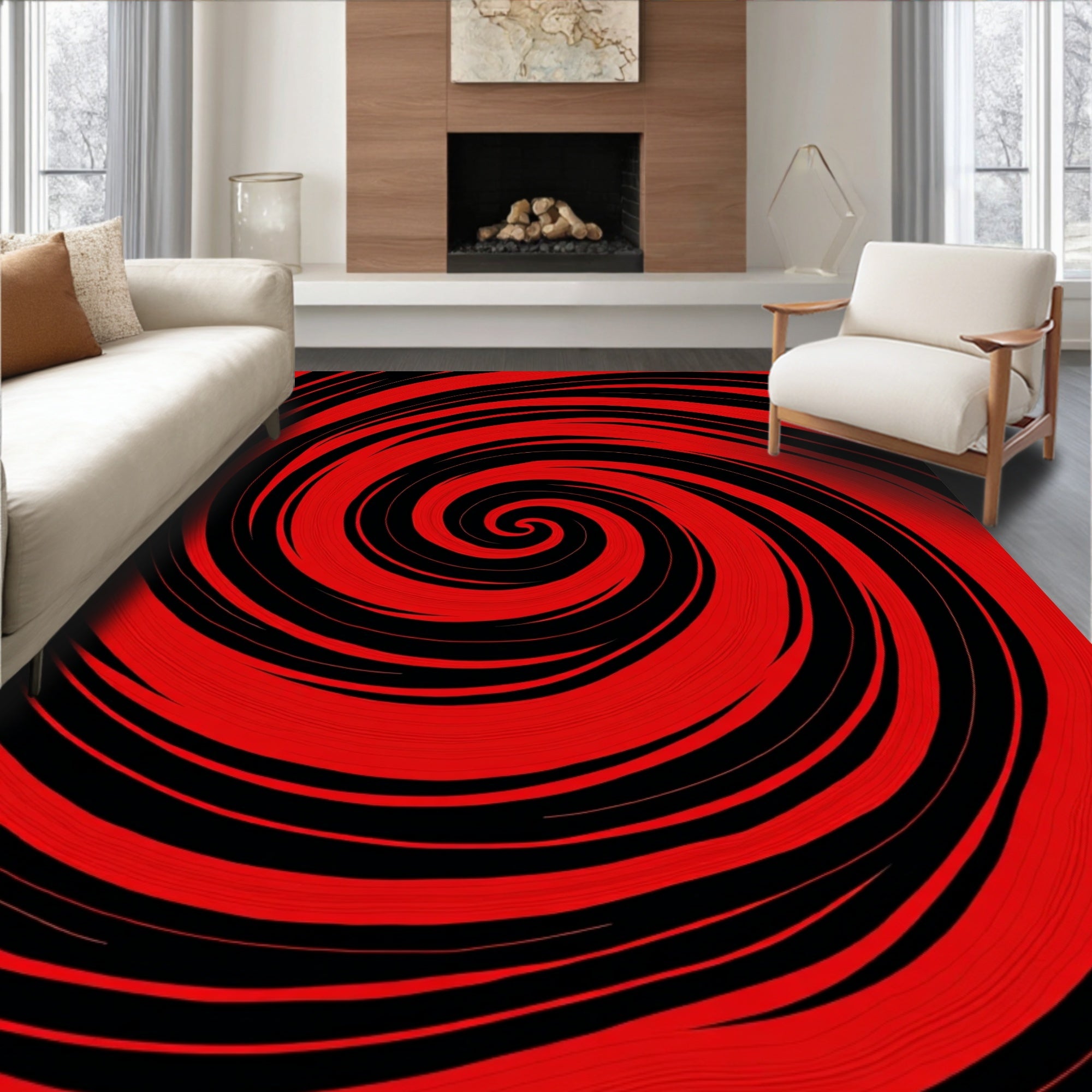 Crimson Swirl Hypnotic Spiral Rug