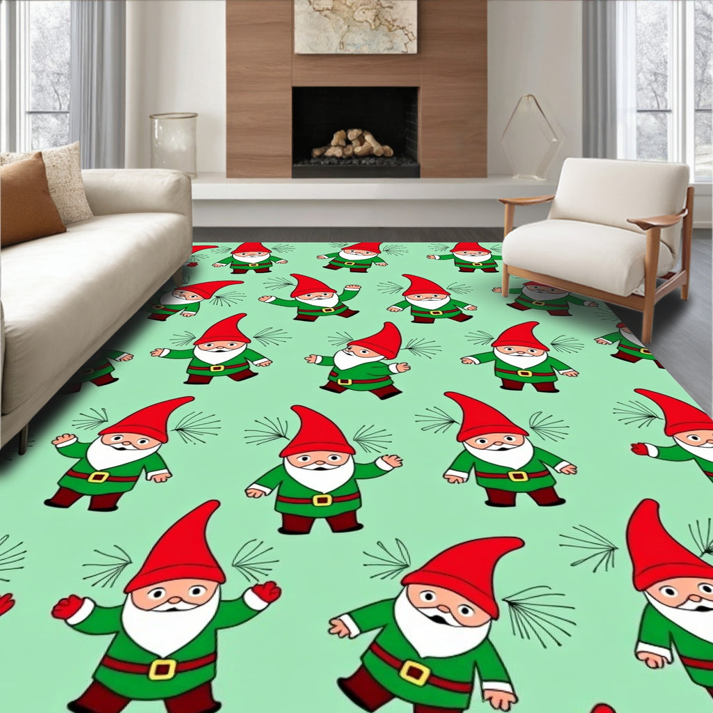 Festive Red Hat Green Gnome Scatter Rug
