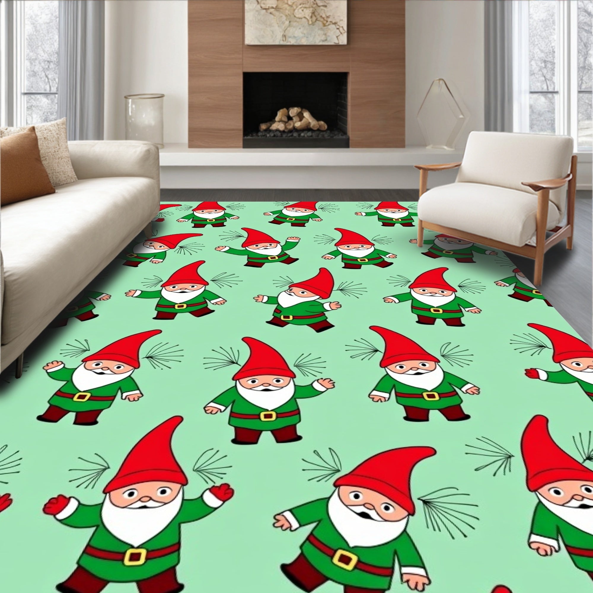 Festive Red Hat Green Gnome Scatter Rug