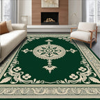 Emerald Green Floral Mandala Border Rug