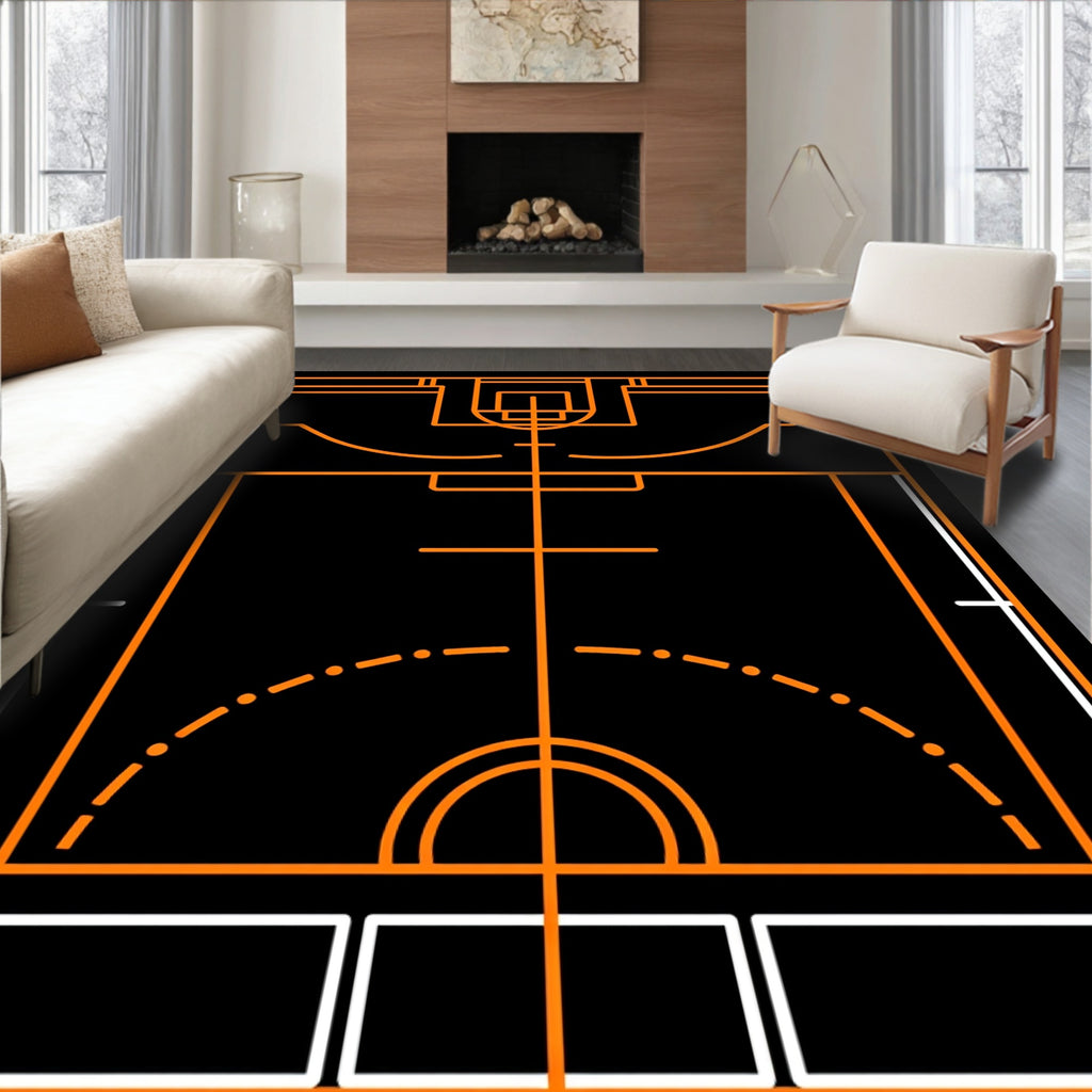 Orange and White Court Lines Rug