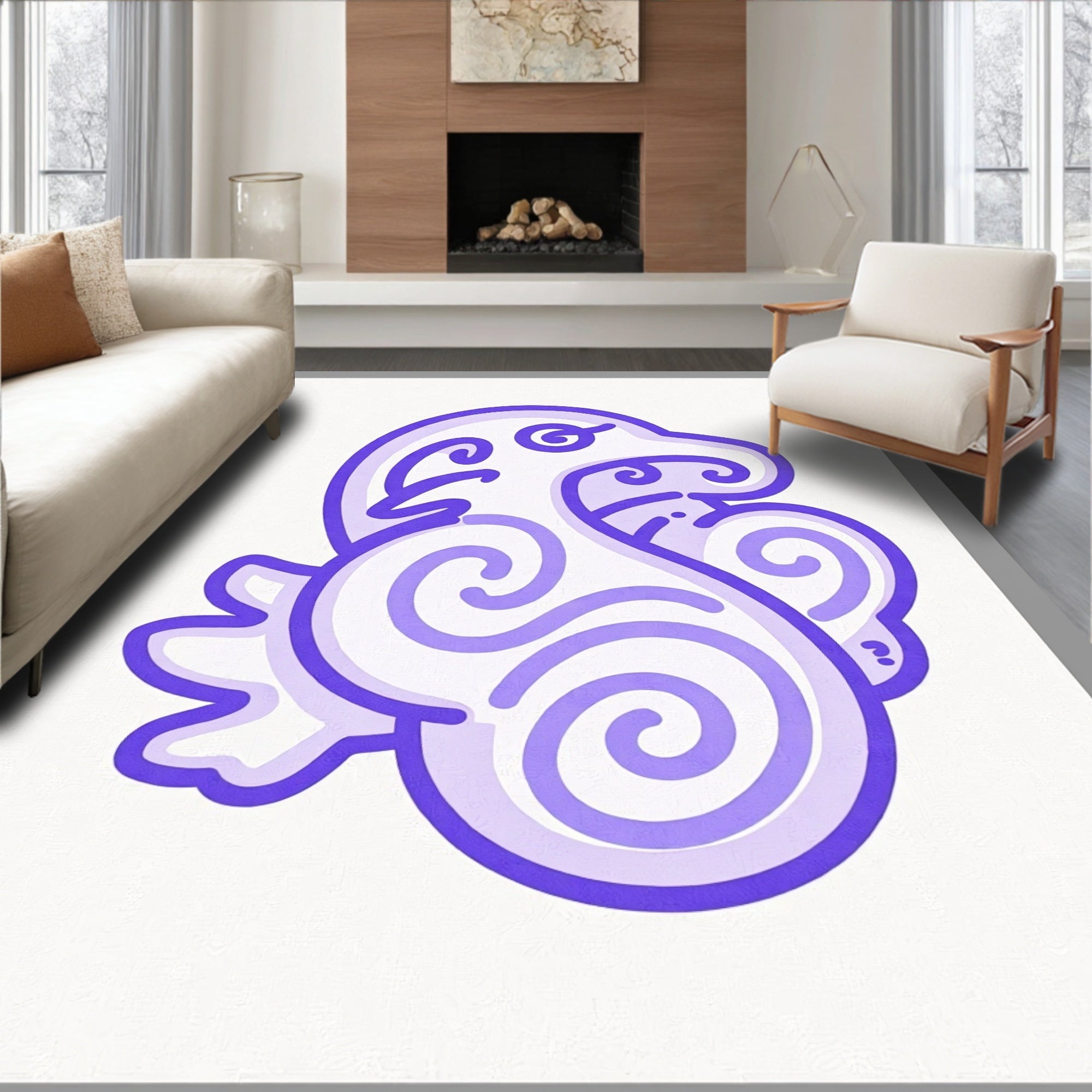 Whimsical Lavender Swirl Creature Rug