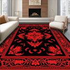 Crimson Floral Medallion Black Rug