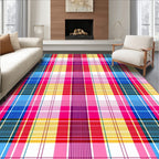 Vibrant Pink Blue Yellow Plaid Grid Rug