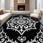 Classic Black White Floral Mandala Rug