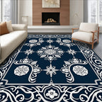 Deep Blue Ornamental Floral Medallion Rug