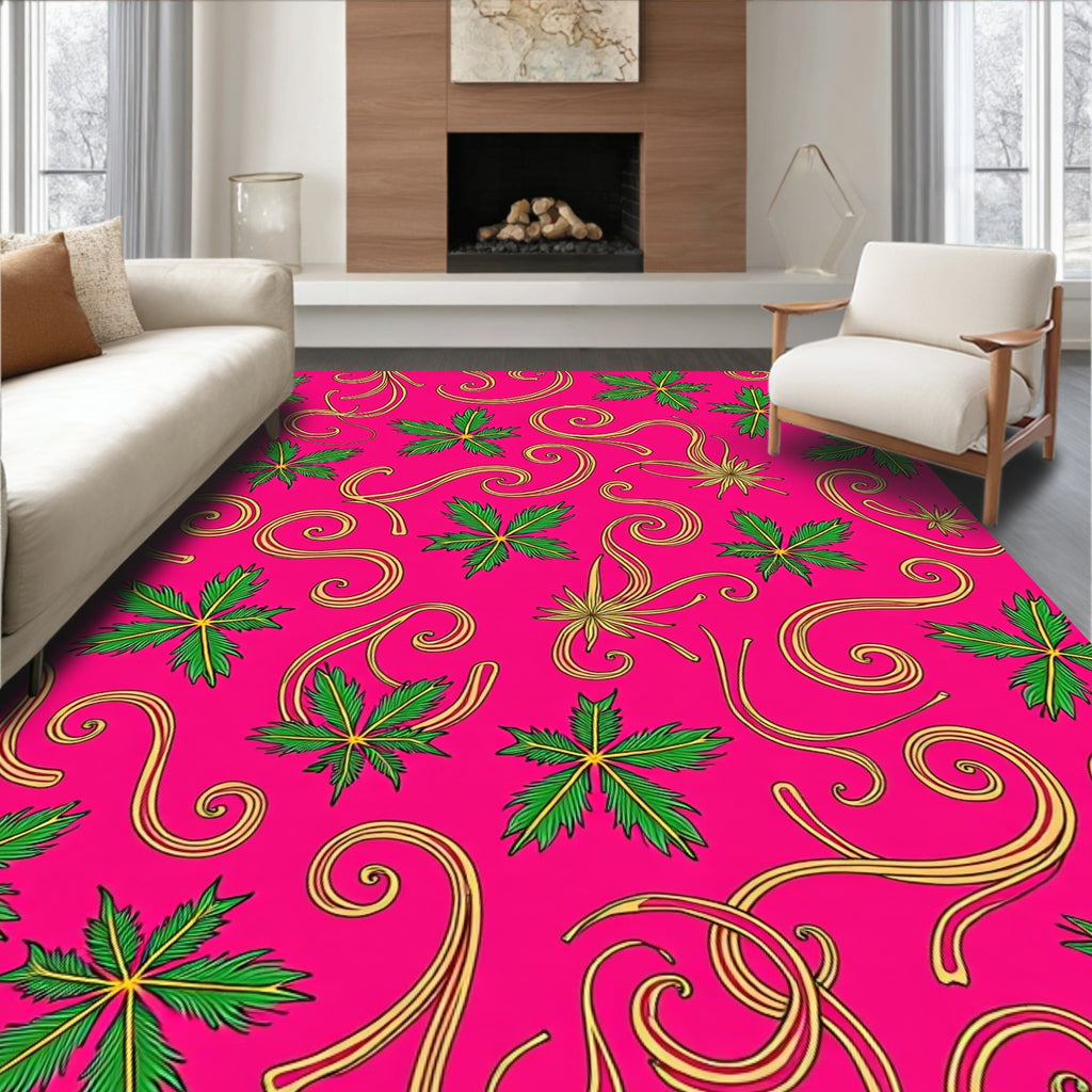 Vibrant Pink Leaf Swirl Medley Rug