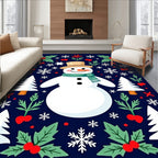 Happy Snowman Festive Holly Snowflakes Rug