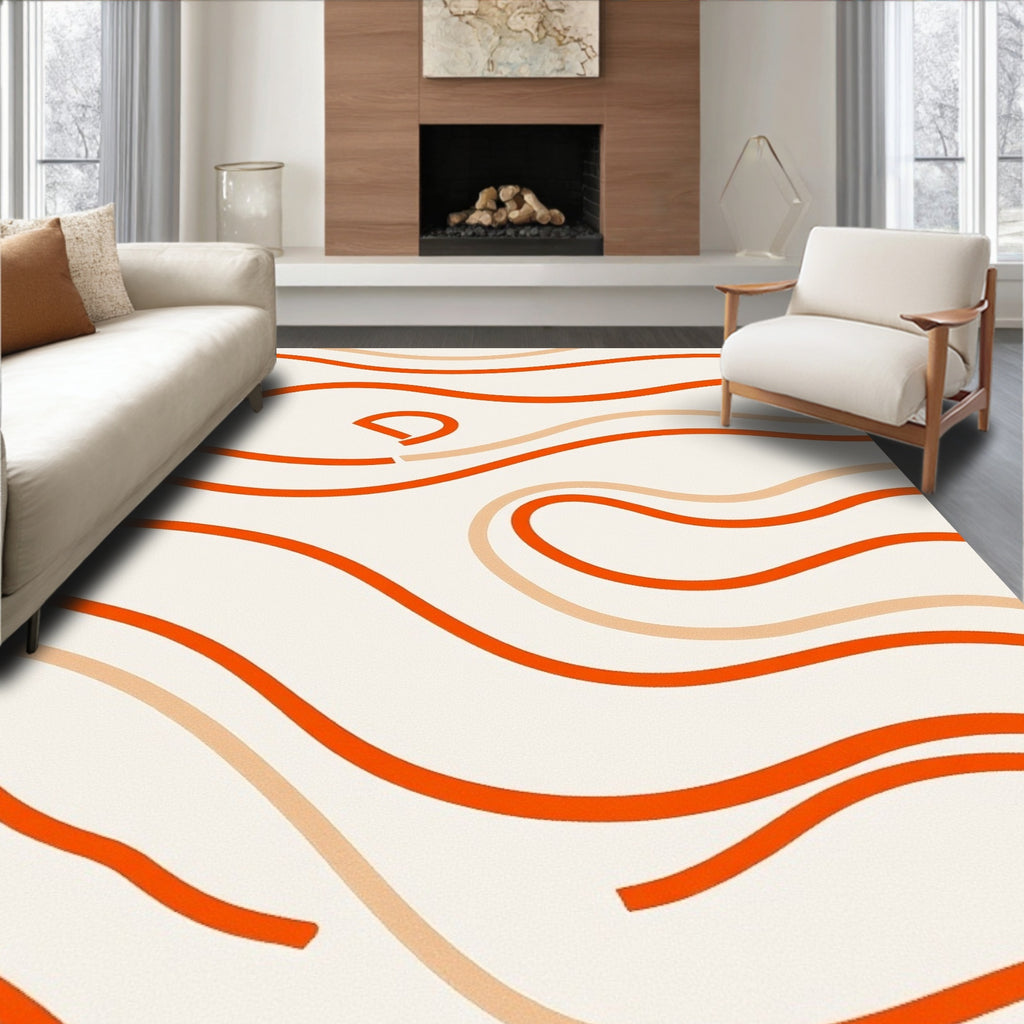 Warm Orange Wavy Lines Rug