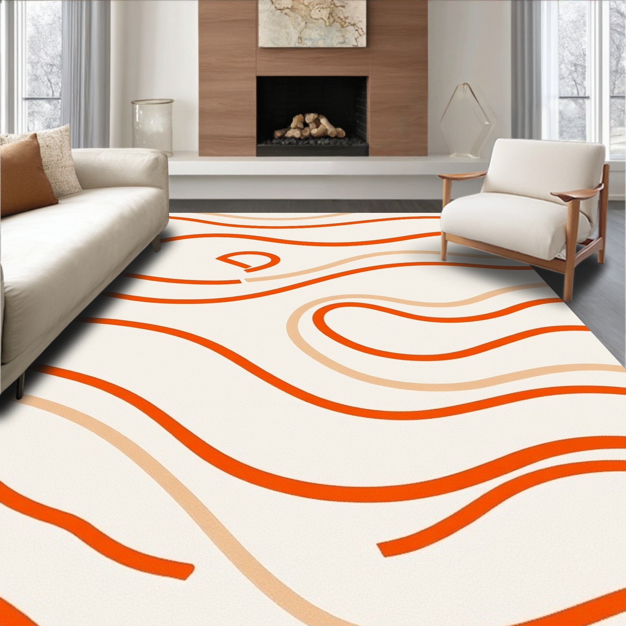 Warm Orange Wavy Lines Rug