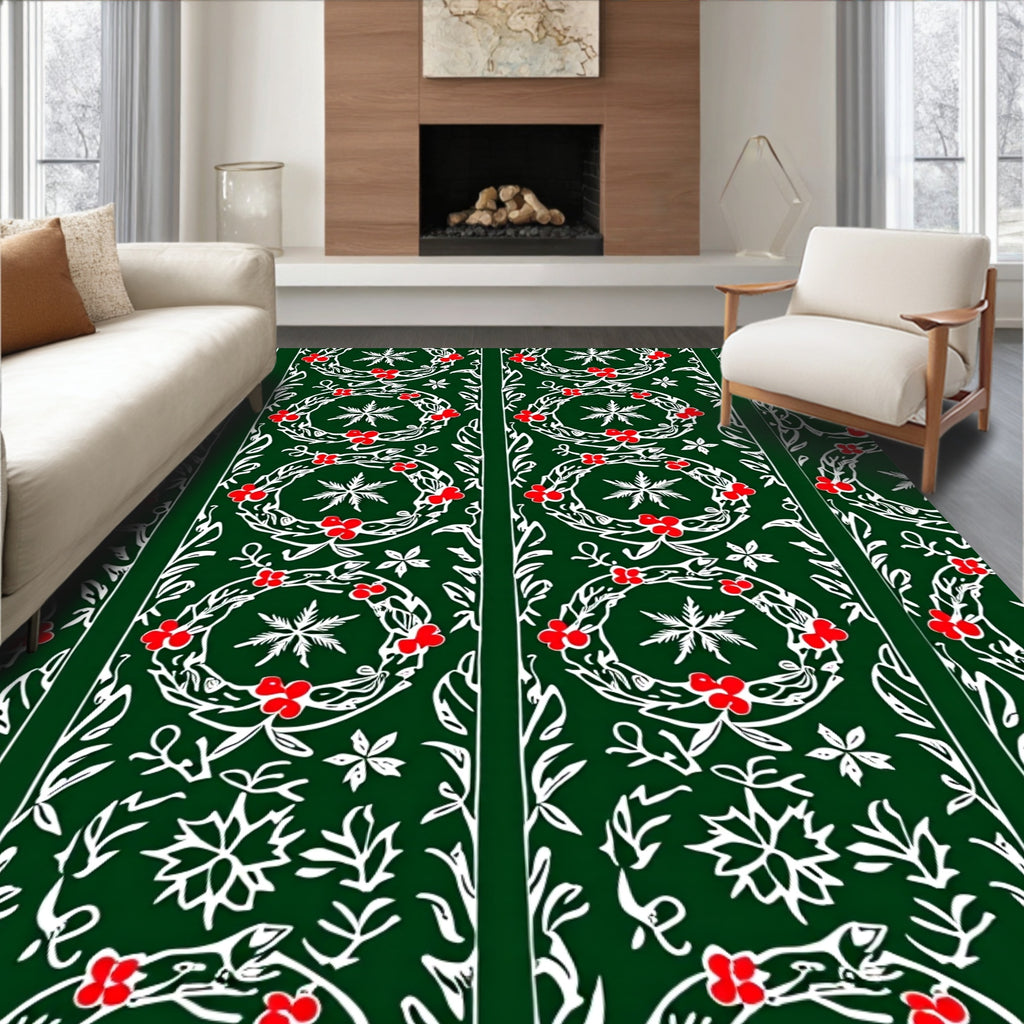 Deep Green Wreath Berry Garland Rug