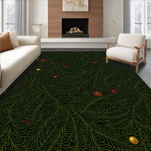 Black Gold Festive Leaf Ornaments Rug