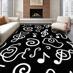 Black White Musical Notes Swirl Rug