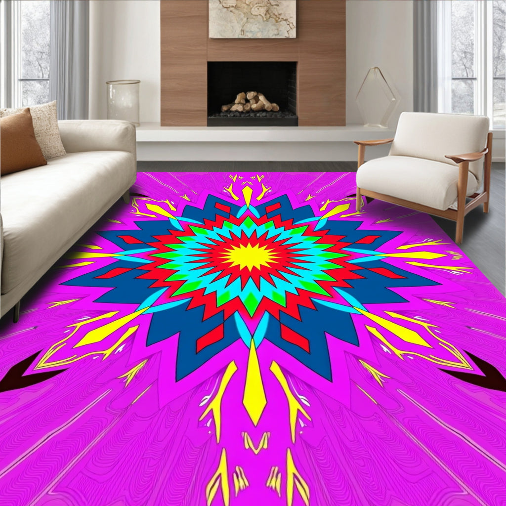 Vibrant Pink Sunburst Mandala Rug