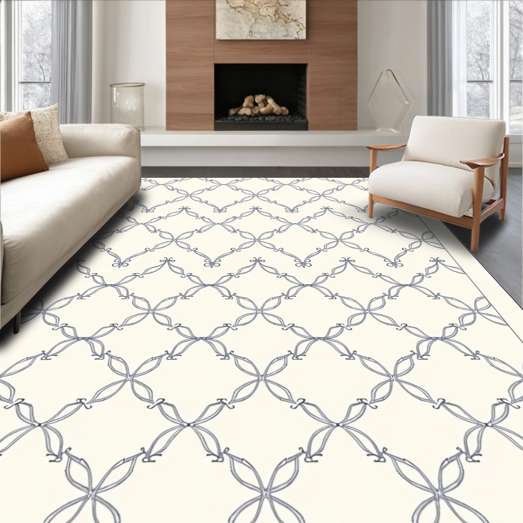 Light Blue Lattice Open Weave Rug
