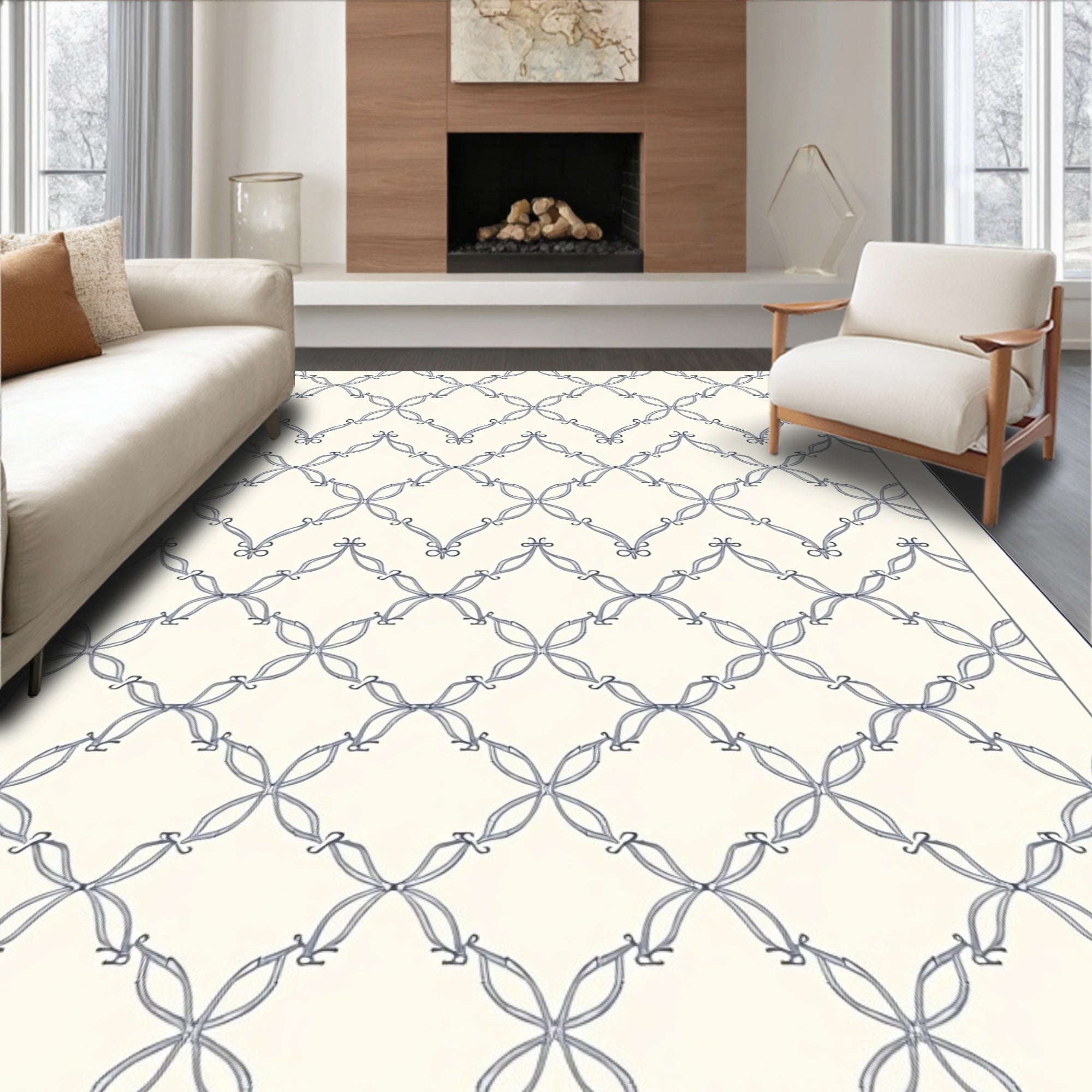 Light Blue Lattice Open Weave Rug