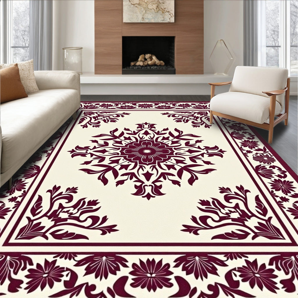 Deep Red Botanical Garden Arrangement Rug