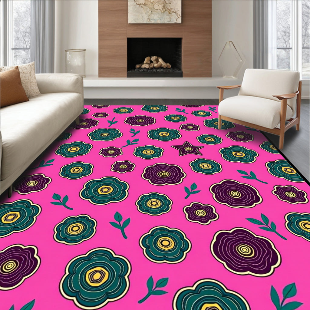 Pink Floral Garden Star Rug