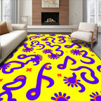 Vibrant Yellow Purple Abstract Creatures Rug