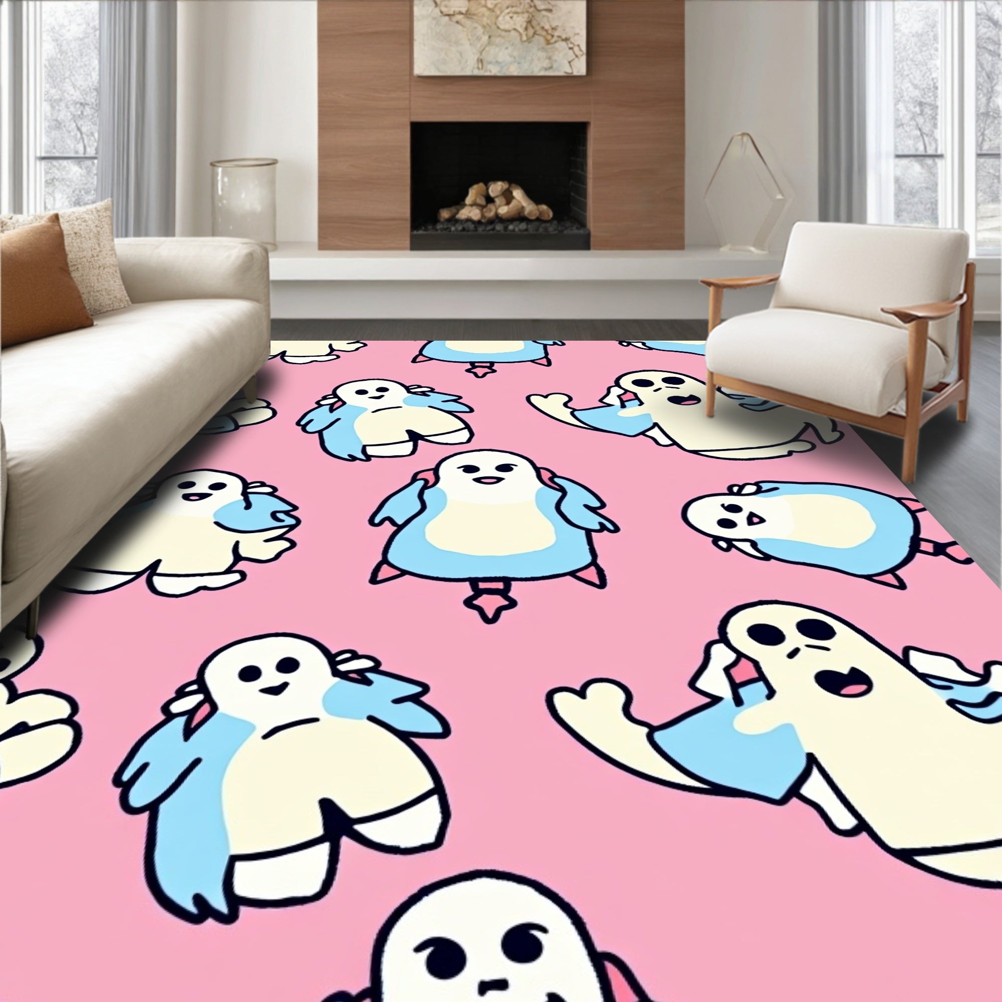 Pink Ghost Pals All-Over Rug