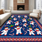 Happy Snowman Candy Cane Holly Border Rug