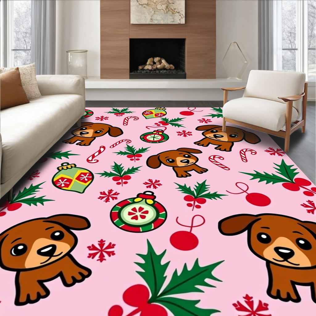 Whimsical Dachshund Christmas Ornaments Holly Rug