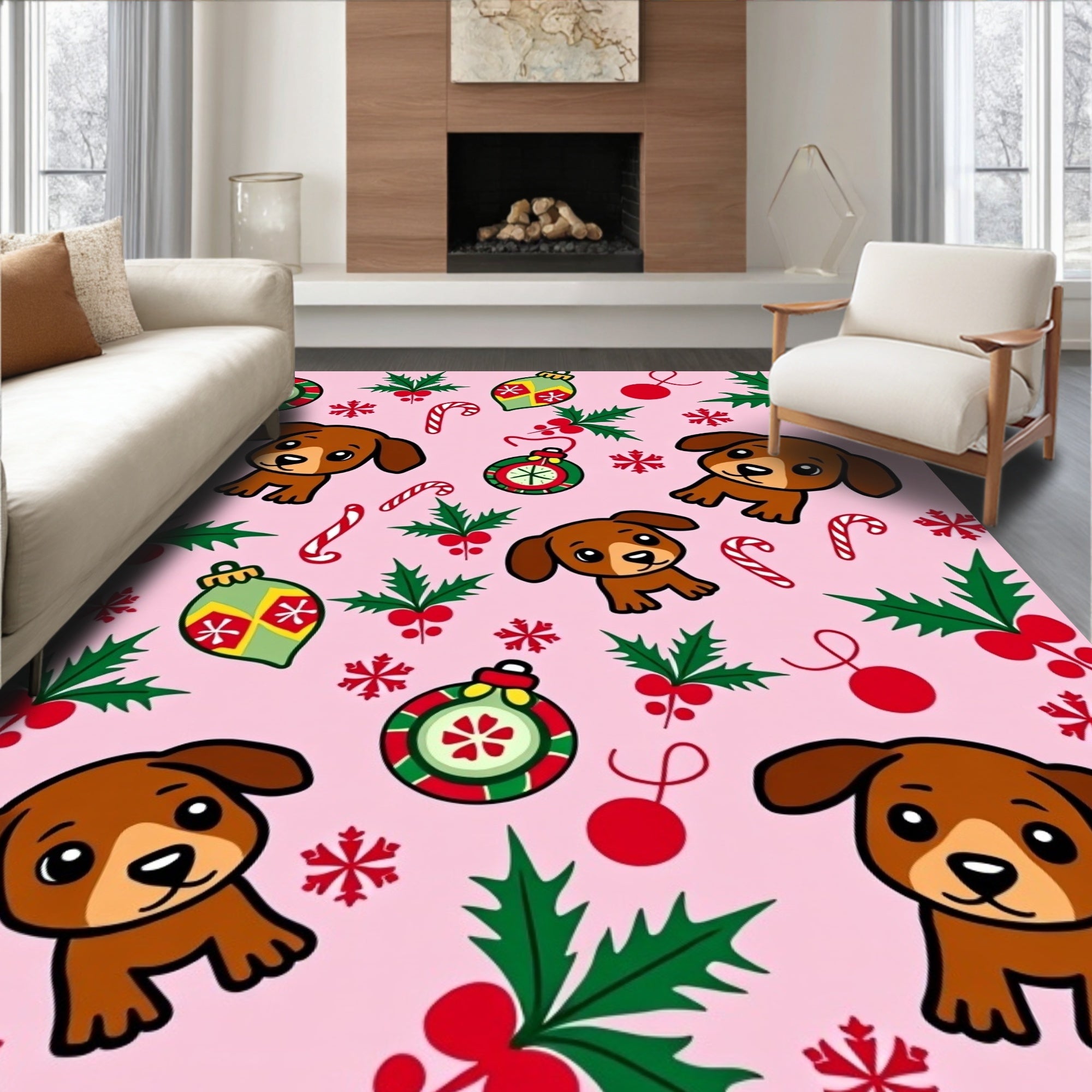 Whimsical Dachshund Christmas Ornaments Holly Rug