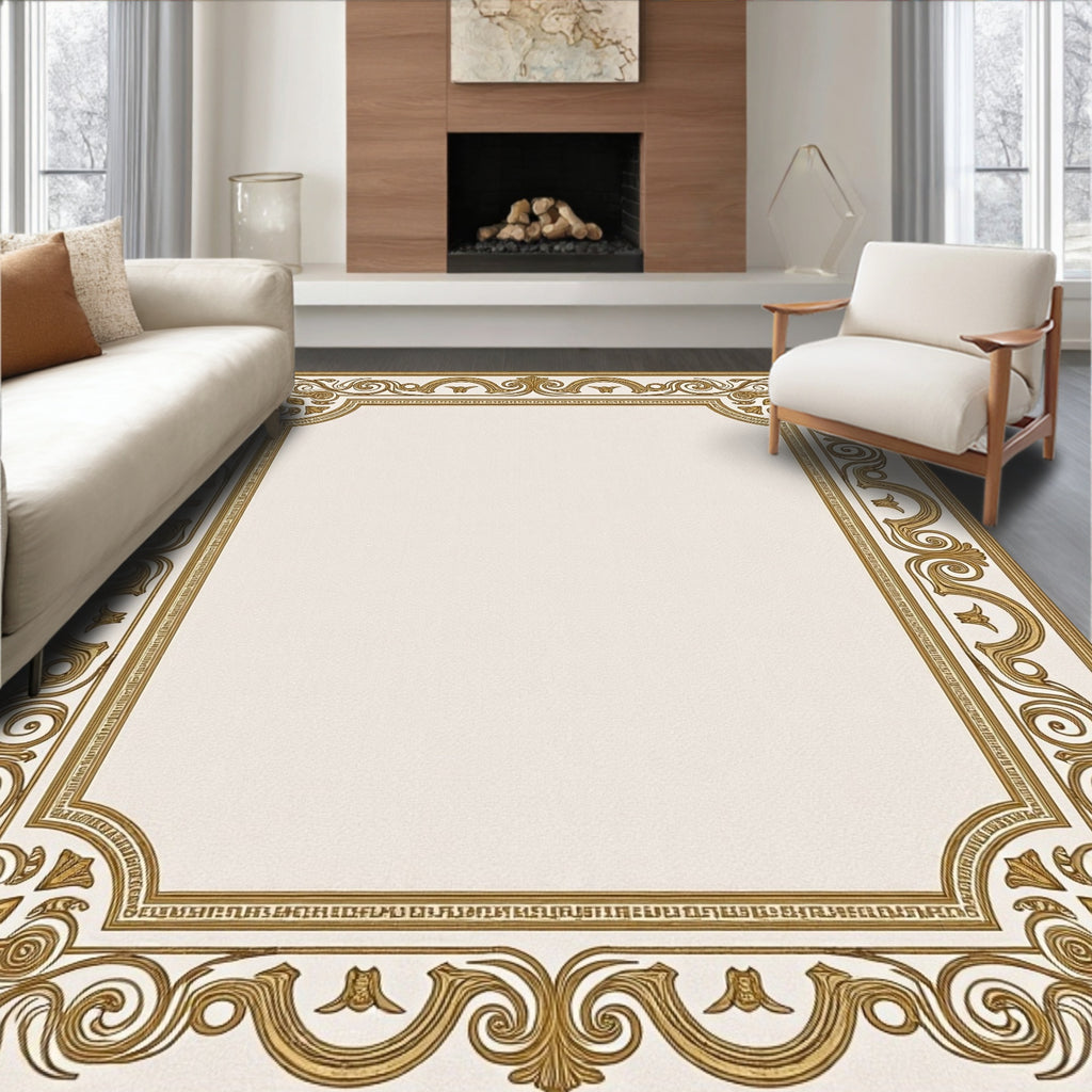 Elegant Gold Acanthus Scroll Border Rug