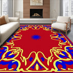 Vibrant Red Blue Yellow Floral Scroll Rug