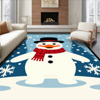 Charming Winter Snowman Red Scarf Trees Rug