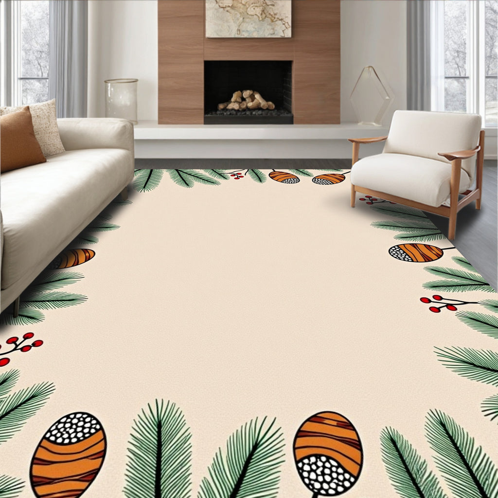 Winter Pine Branch Berry Accents Rug