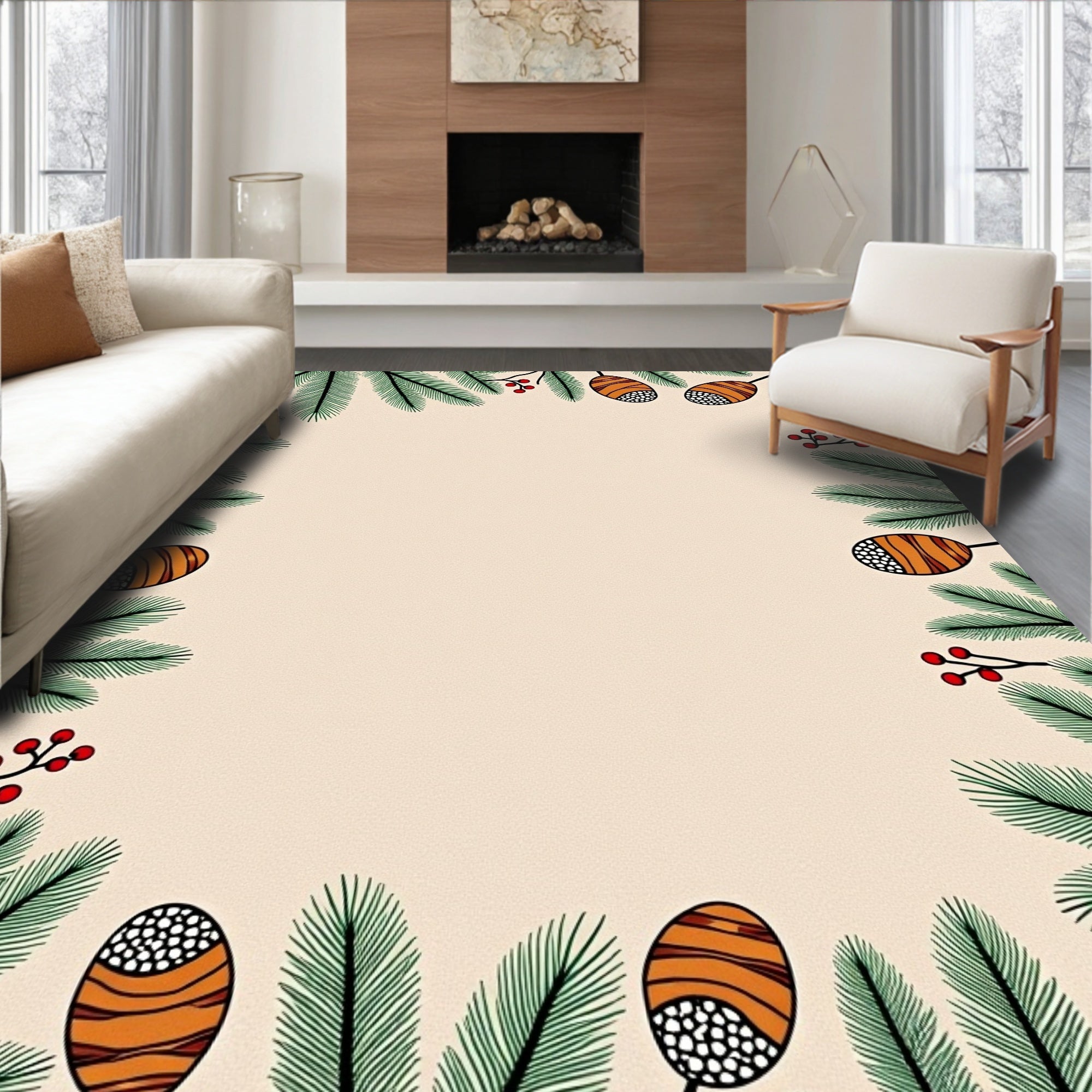 Winter Pine Branch Berry Accents Rug