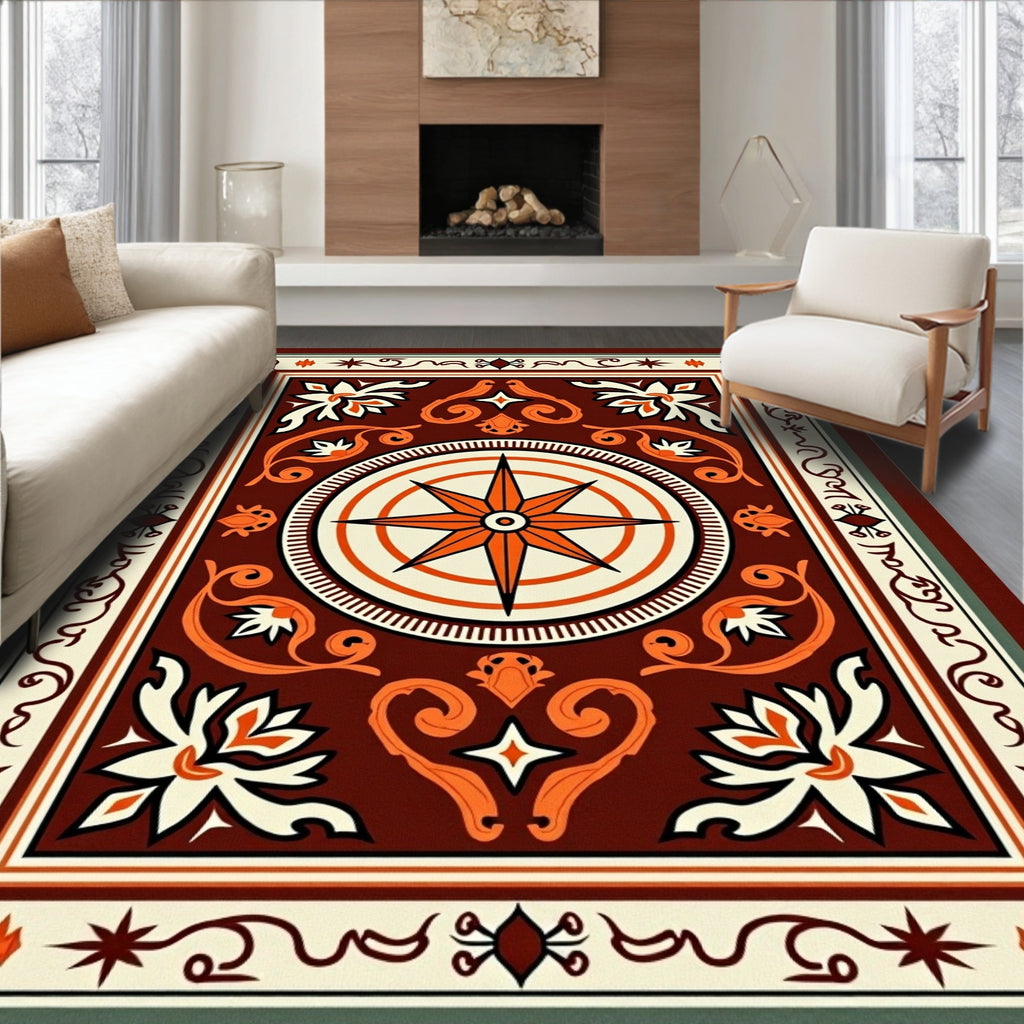 Ornate Coral Compass Rose Rug