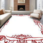 Red Ornate Scrollwork Border Rug