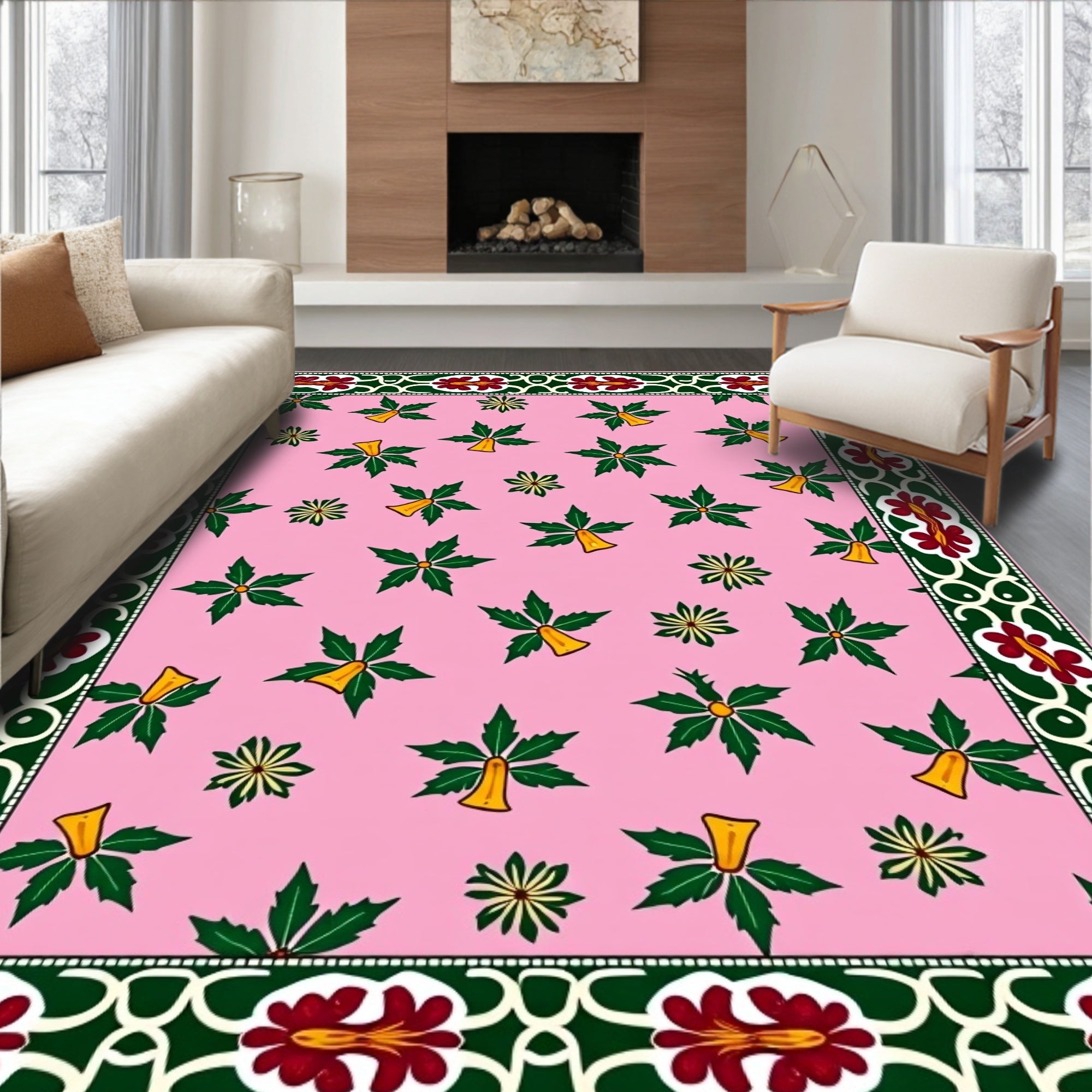 Pink Bell Holly Border Rug