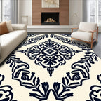 Dark Damask Floral Ivory Medallion Rug