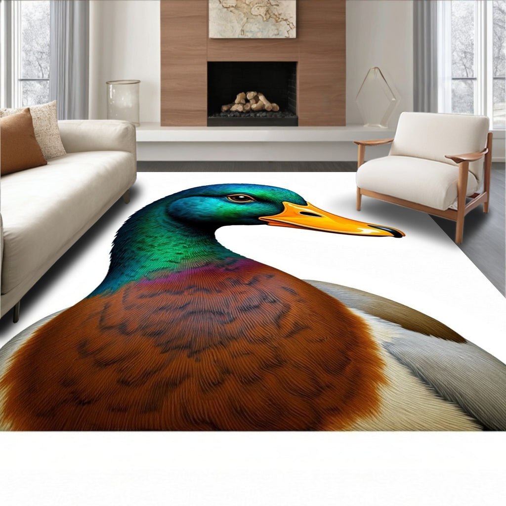 Mallard Duck Portrait Green Blue Orange Rug
