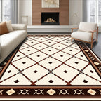 Ornate Cream Lattice Diamond Rug