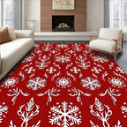 Crimson White Snowflake Branch Arrangement Rug
