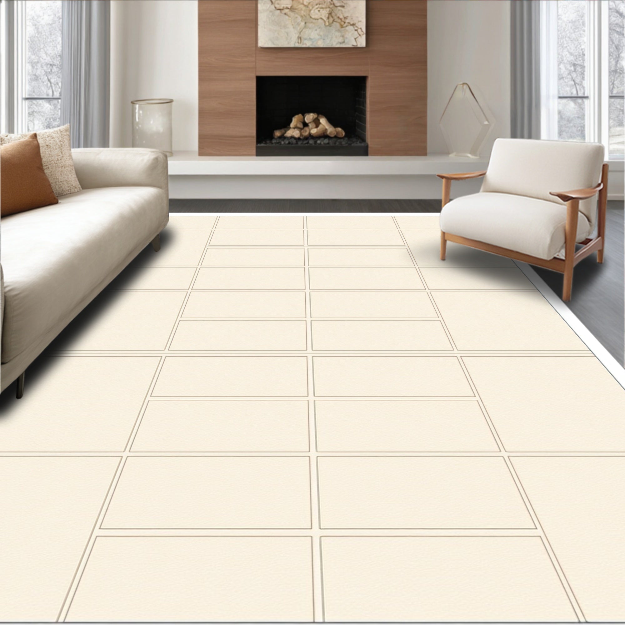 Subtle Cream Brick Tile Rug