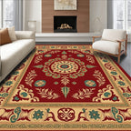 Crimson Golden Floral Medallion Border Rug