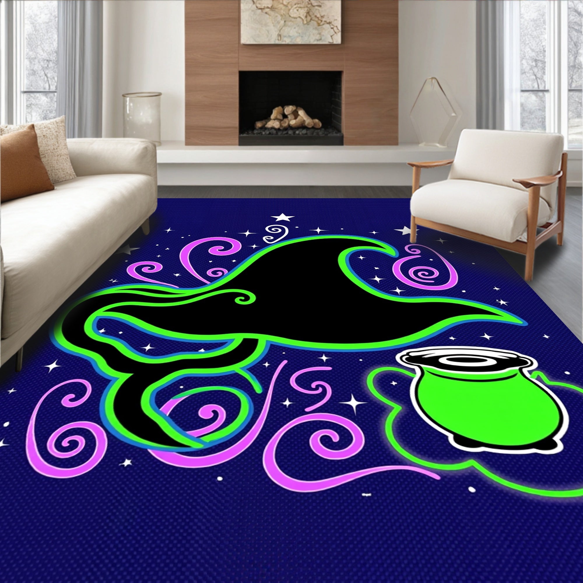 Whimsical Witch Hat and Cauldron Rug