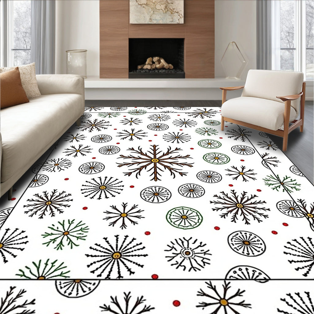 Winter Snowflake Scatter With Red Dots Rug