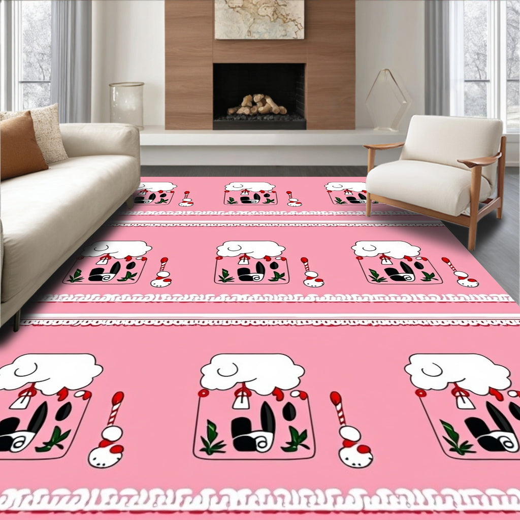 Pink Whimsical Cloud House Candy Cane Rug