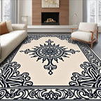 Black Ivory Medallion Sun Border Rug