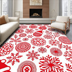 Crimson Snowflakes Holiday Whimsical Medallions Rug