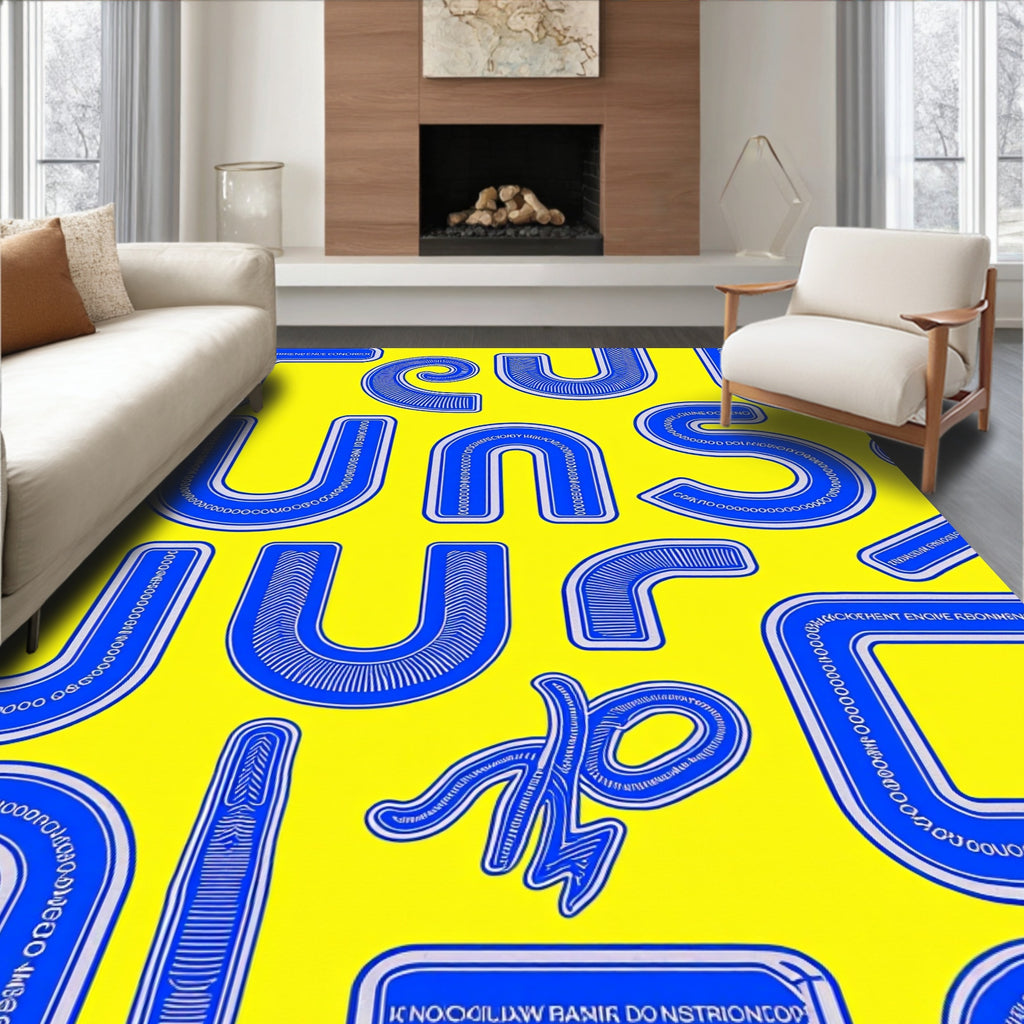 Bold Blue Letterform Geometric Rug