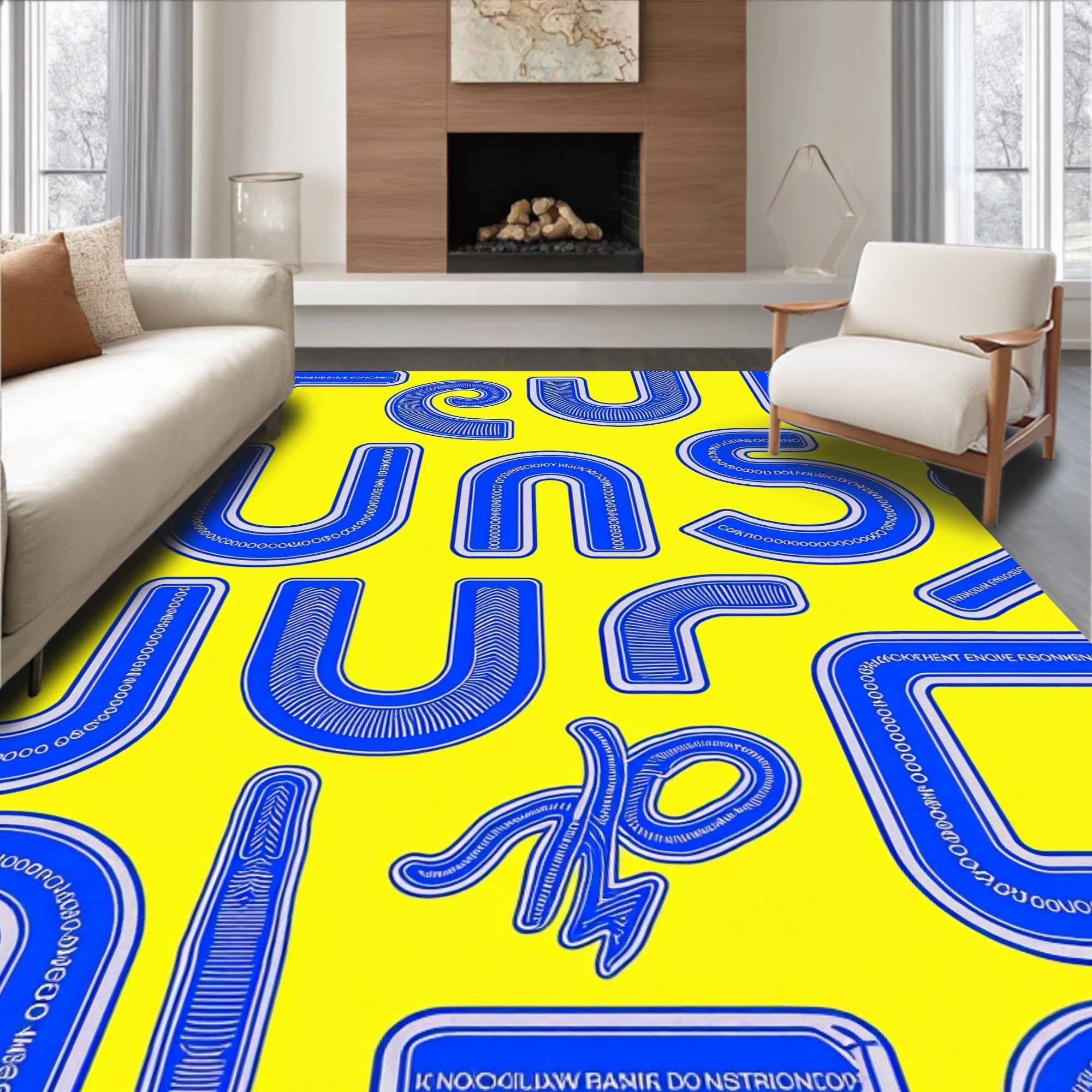 Bold Blue Letterform Geometric Rug