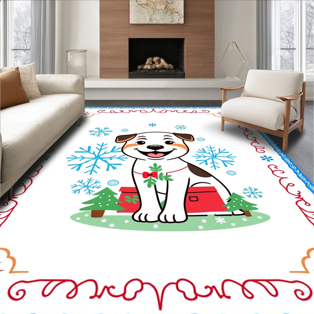 Cute Puppy Snowflakes Christmas Trees Rug