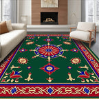 Ornate Green Red Blue Medallion Rug